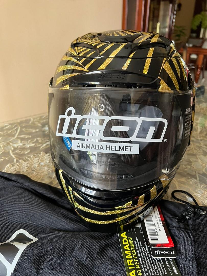 Original Icon Airmada Helmet (Size M) (Category: Motorcycle Apparel) located in Singapore. Submitted by theeconomist (Listing ID 1133464584, Image 3). Description: brand new Icon airmada full face helmet. never used before. comes with bag, manual, visor sticker still on and tagging still on it too..