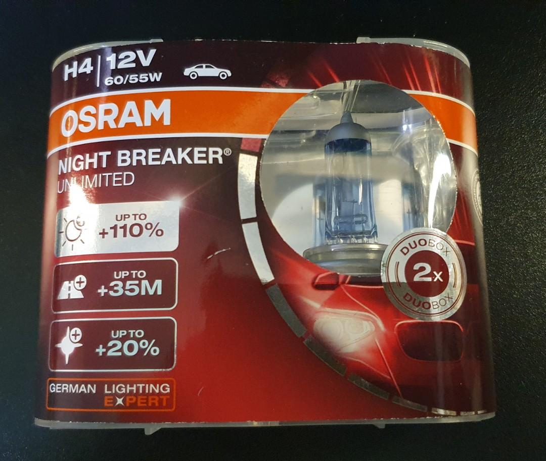Osram Night Breaker Unlimited H4 (twin pack - made in Germany), Car  Accessories, Electronics & Lights on Carousell