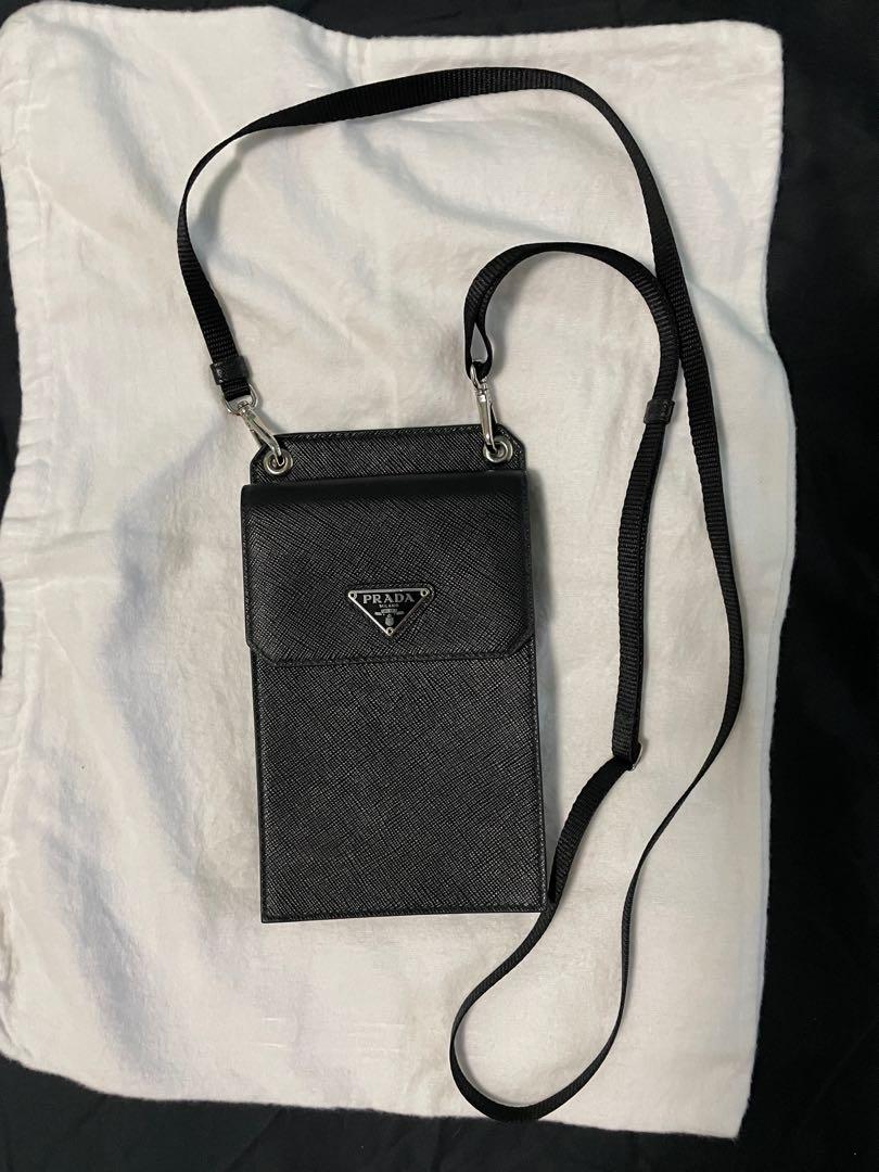 Prada mobile phone holder in saffiano leather