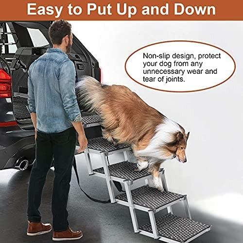 SEEZSSA Dog Car Ramp, Upgraded 5 Steps Dog Stairs for Medium and Large