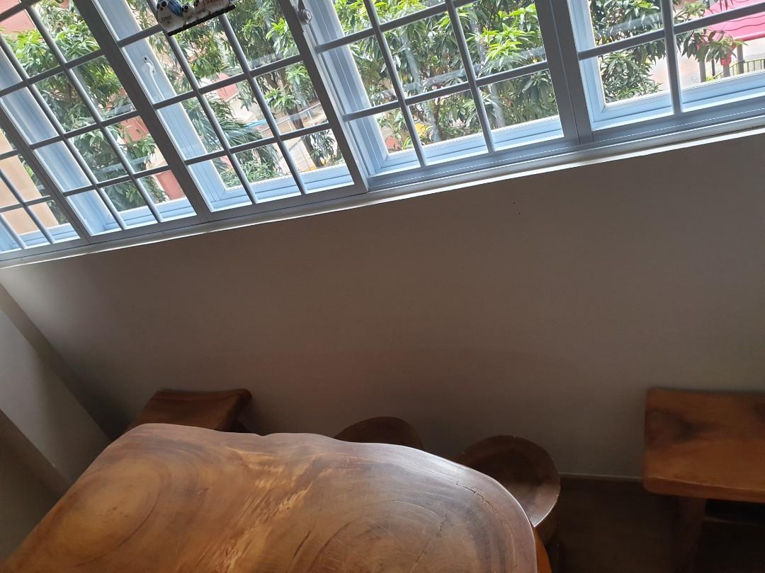 Solid wood Table set (Category: Tables & Sets) located in Singapore. Submitted by jn330 (Listing ID 1133470705, Image 3). Description: Solid wood table from joint tree trunks comes with 6 chairs- 3 sets of different chairs original price close to 3k The length is 131cm, width is 67cm, and height is 78cm. self collection only.
