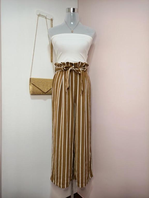 Yellow and white striped trousers best sale