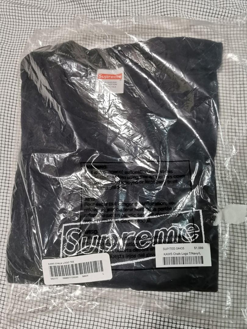 Supreme SS21 Kaws chalk logo tee Navy L, 男裝, 上身及套裝, T-shirt