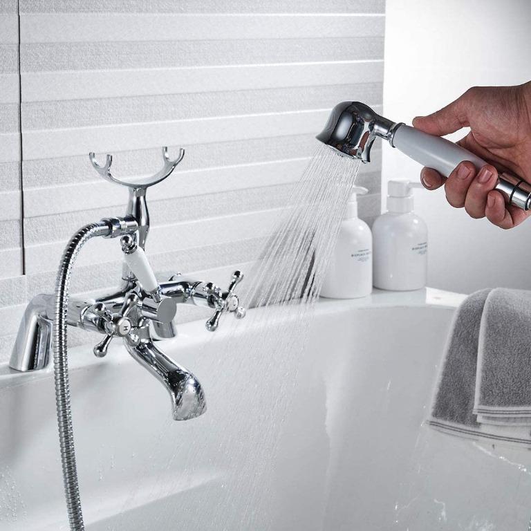 Luckyhome Bath Filler Mixer Tap with shower,Bath Tub Tap Dual Lever Faucet Brass 
