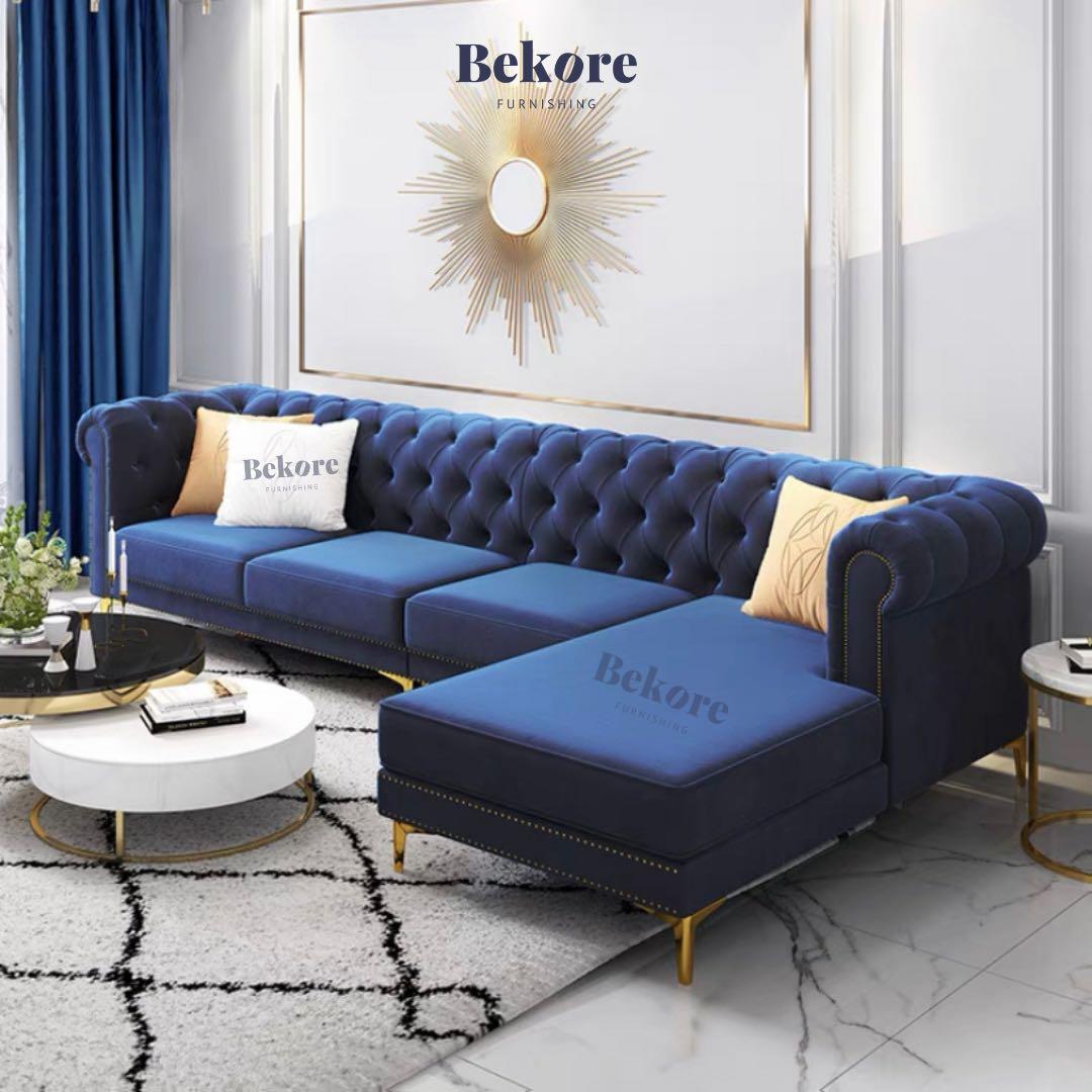( Free 🚚) ROUDIE Chesterfield sofa in Velvet Material (L-Shape)