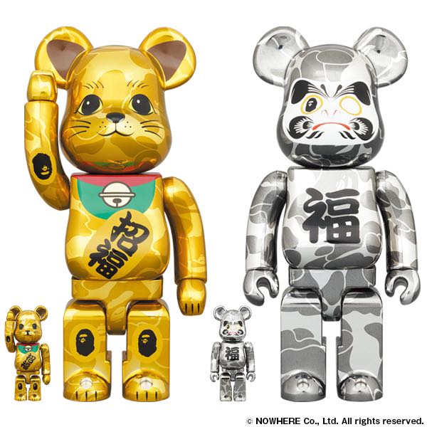 預訂Pre-Order) Be@rbrick BAPE 金招財猫銀達磨100% & 400% 4PCS SET