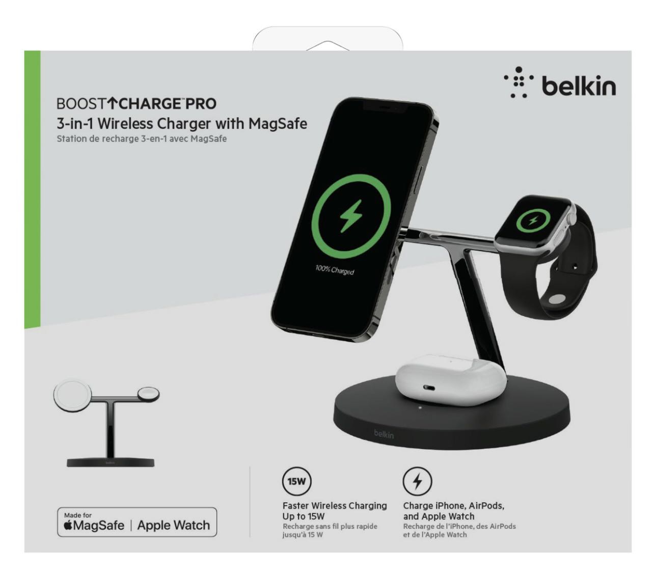 全新未開封有單Belkin 3 in 1 Magsafe Charger 黑色, 手提電話, 電話及