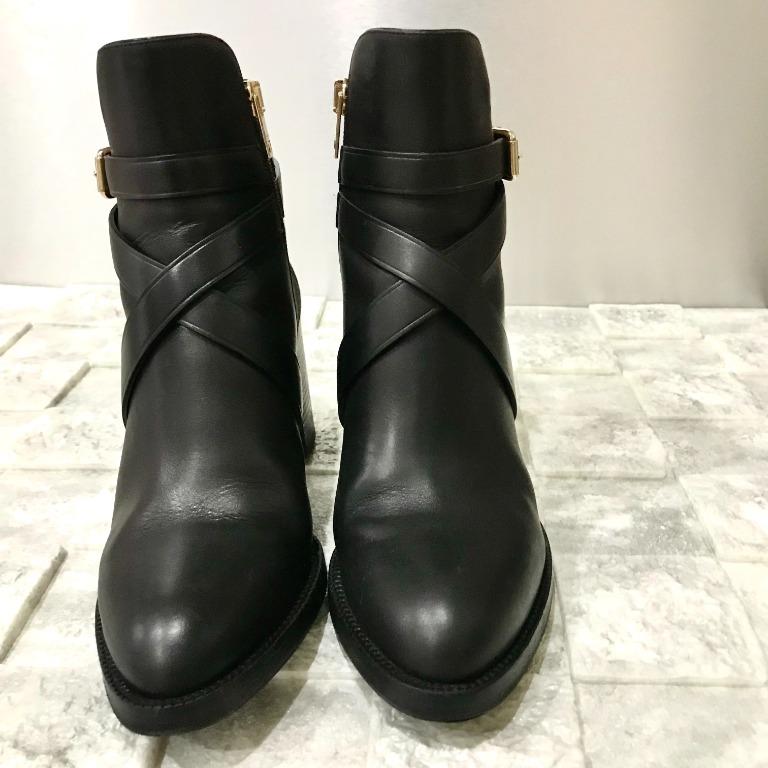 Burberry women's vaughan vintage check y leather block heel booties sale