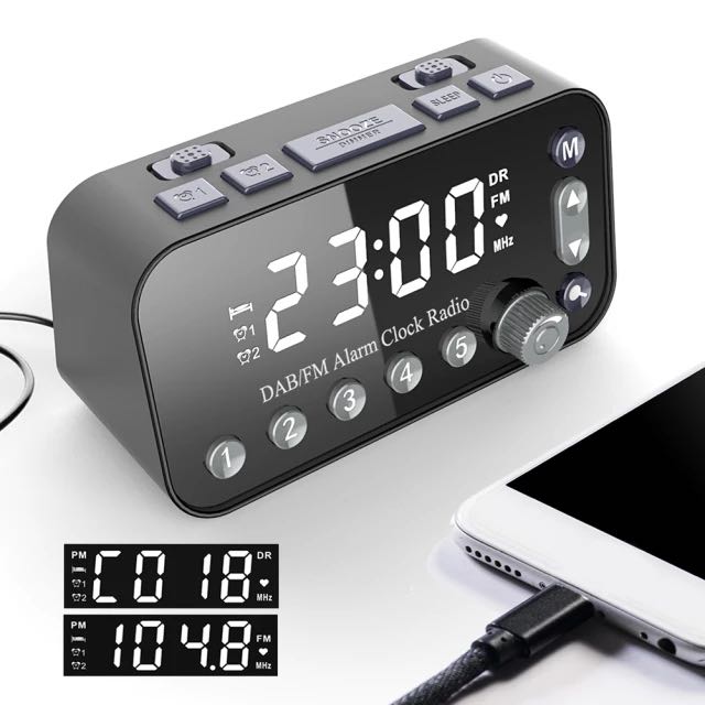 Digital Alarm Clock DAB FM Broadcasting Radio Dual USB Charging Port