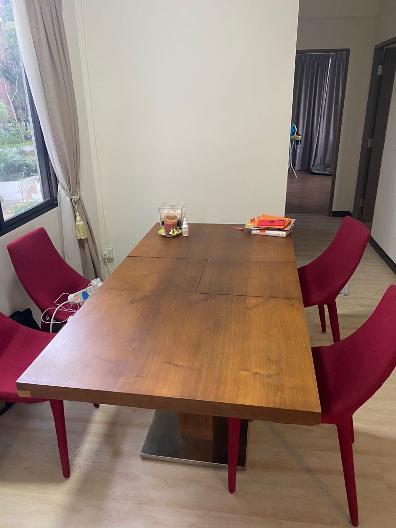 Dining Table & 4 red chairs, Furniture & Home Living, Furniture, Tables