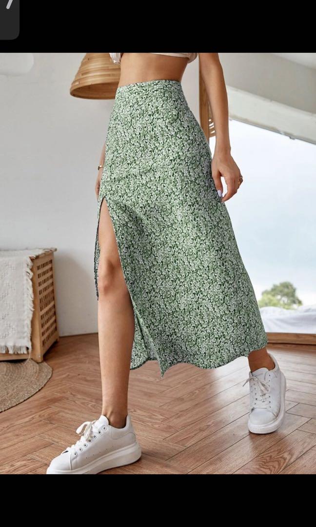 Green midi 2025 floral skirt