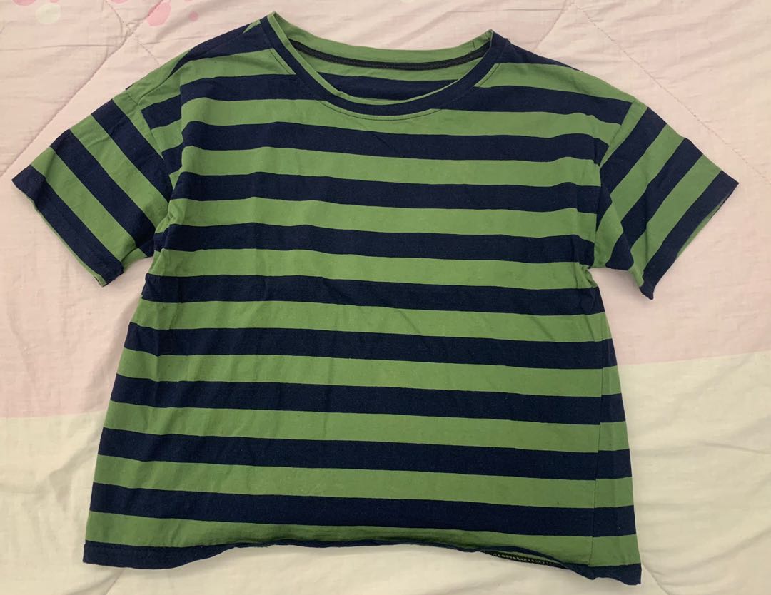GreenDark blue striped shirt, Women's Fashion, Tops, Shirts on Carousell