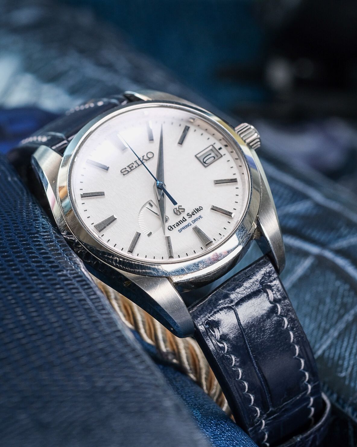 Handmade Handstitched Watch Strap In Navy Blue Crocodile Leather For Client s Grand Seiko Watch Luxury Watches on Carousell