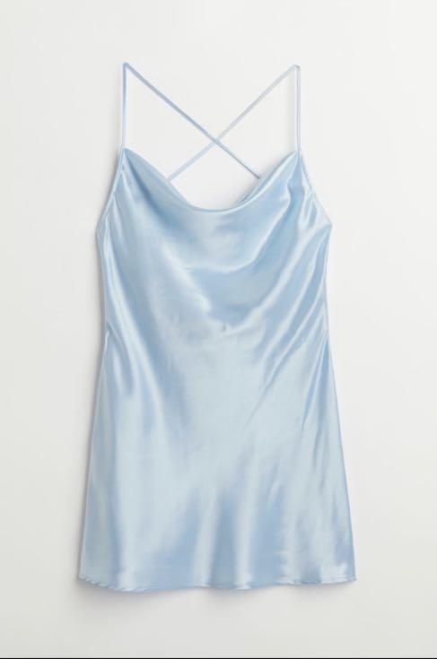h&m blue satin dress Women's Light blue Asymmetric Satin Dress