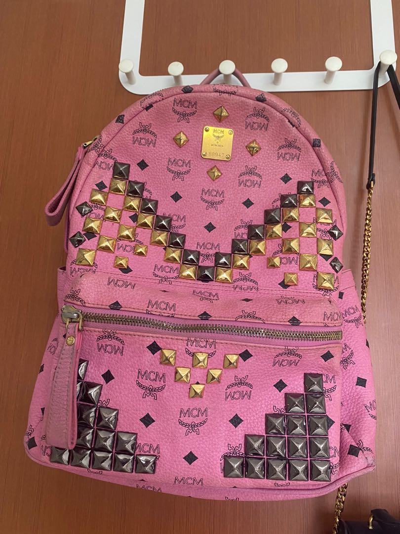 Mcm pink studded backpack sale