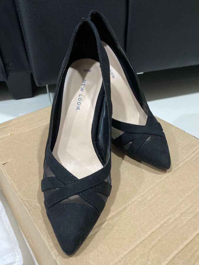 New Look Mesh Black Heels, Women's 
