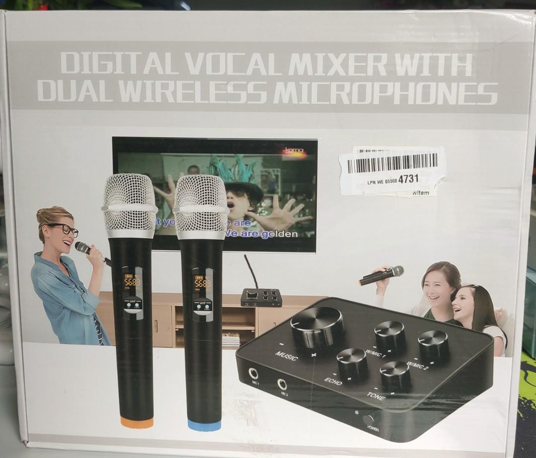 Portable Karaoke Microphone Mixer System Set, with Dual UHF Wireless