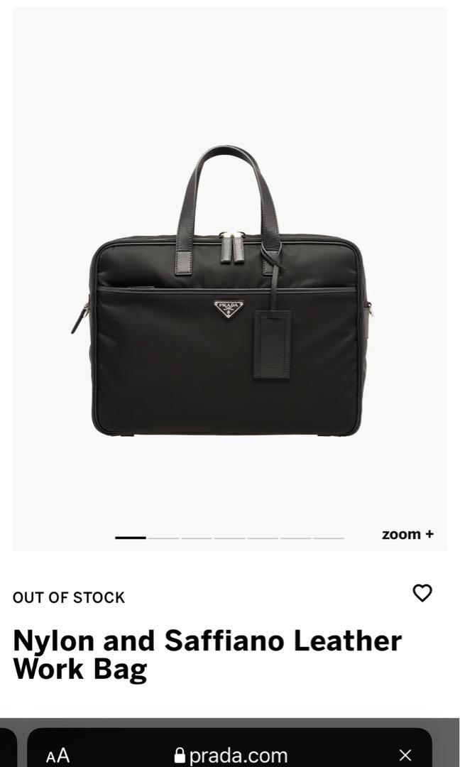 PRADA: work bag in nylon and leather with triangular logo - Black