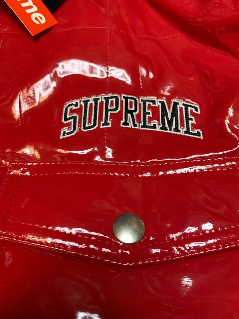 Supreme quilted patent vinyl work jacket red online