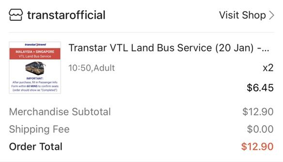 Transtar vtl bus ticket