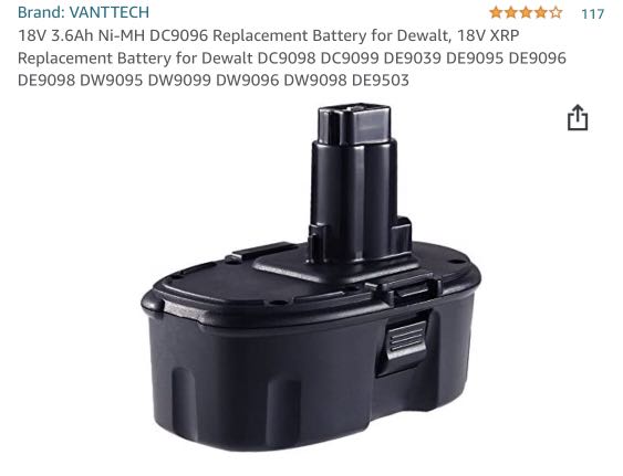 Replacement Battery for Dewalt DC9098 