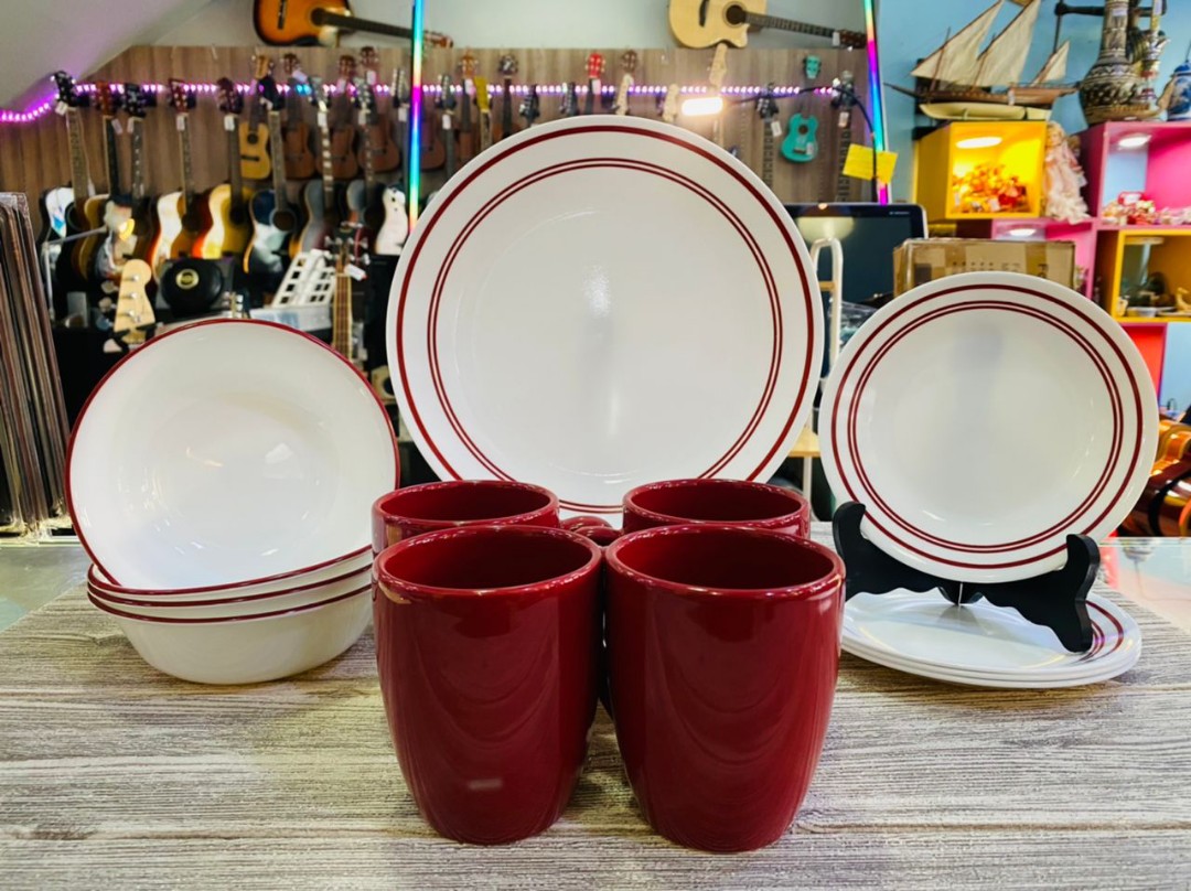22pcs Corelle Classic Cafe Red Dinner Set, Furniture & Home Living