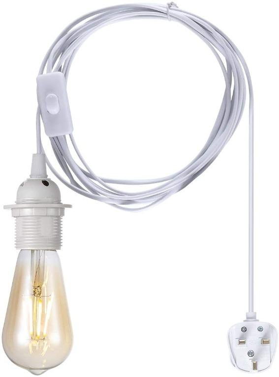 Plug in Pendant Light Fitting,2 Pack Plug in Ceiling Light,E27 Lamp Holder Suspended Hanging Light Fitting,4.5M Cable Extension Hanging Pendant Lamp with On/Off Switch and UK Plug for Bedroom Kitchen