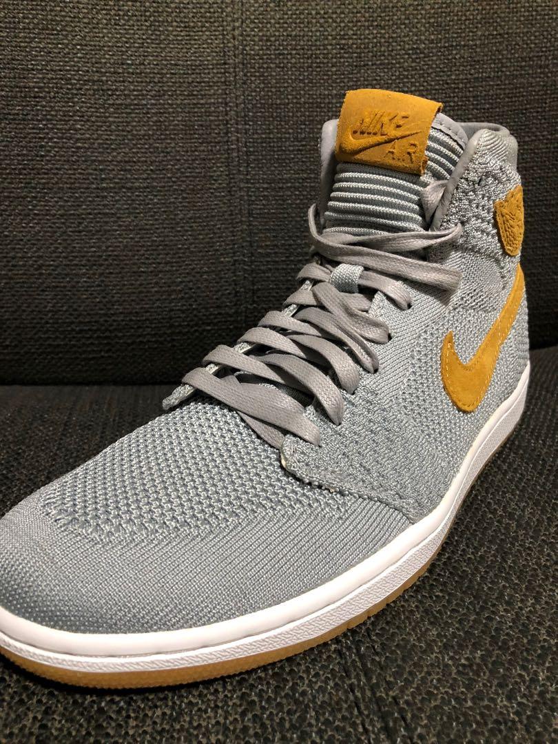 Air jordan 1 sales flyknit wolf grey