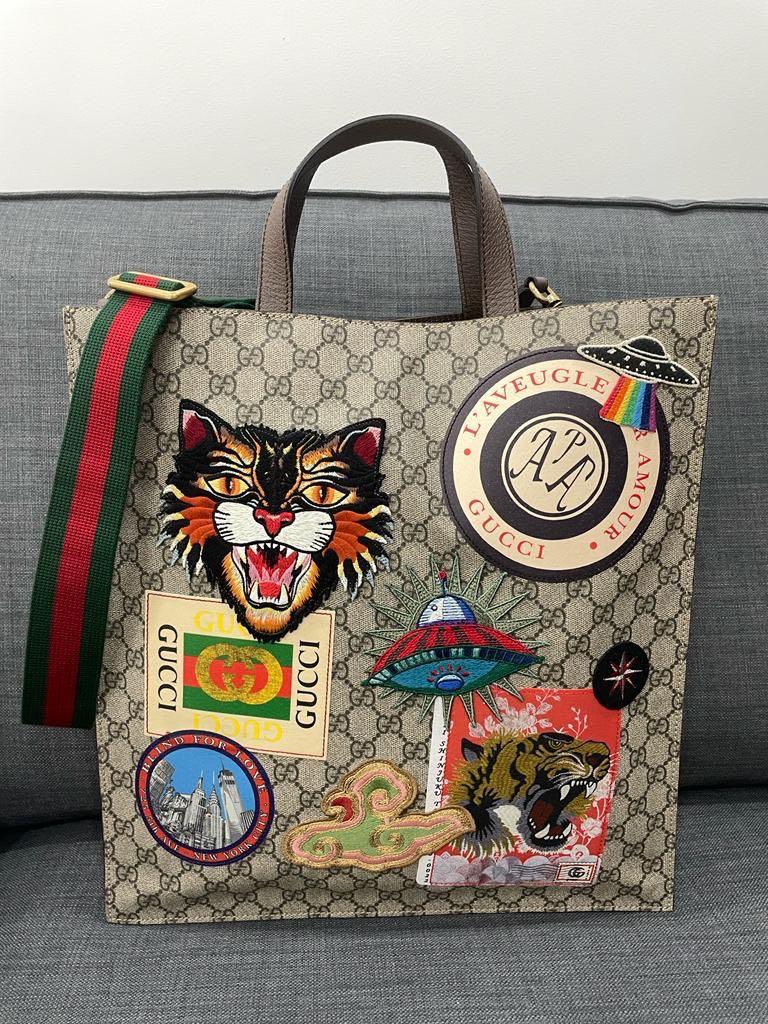 Authentic Gucci courrier soft supreme tote with classic green red sling ...