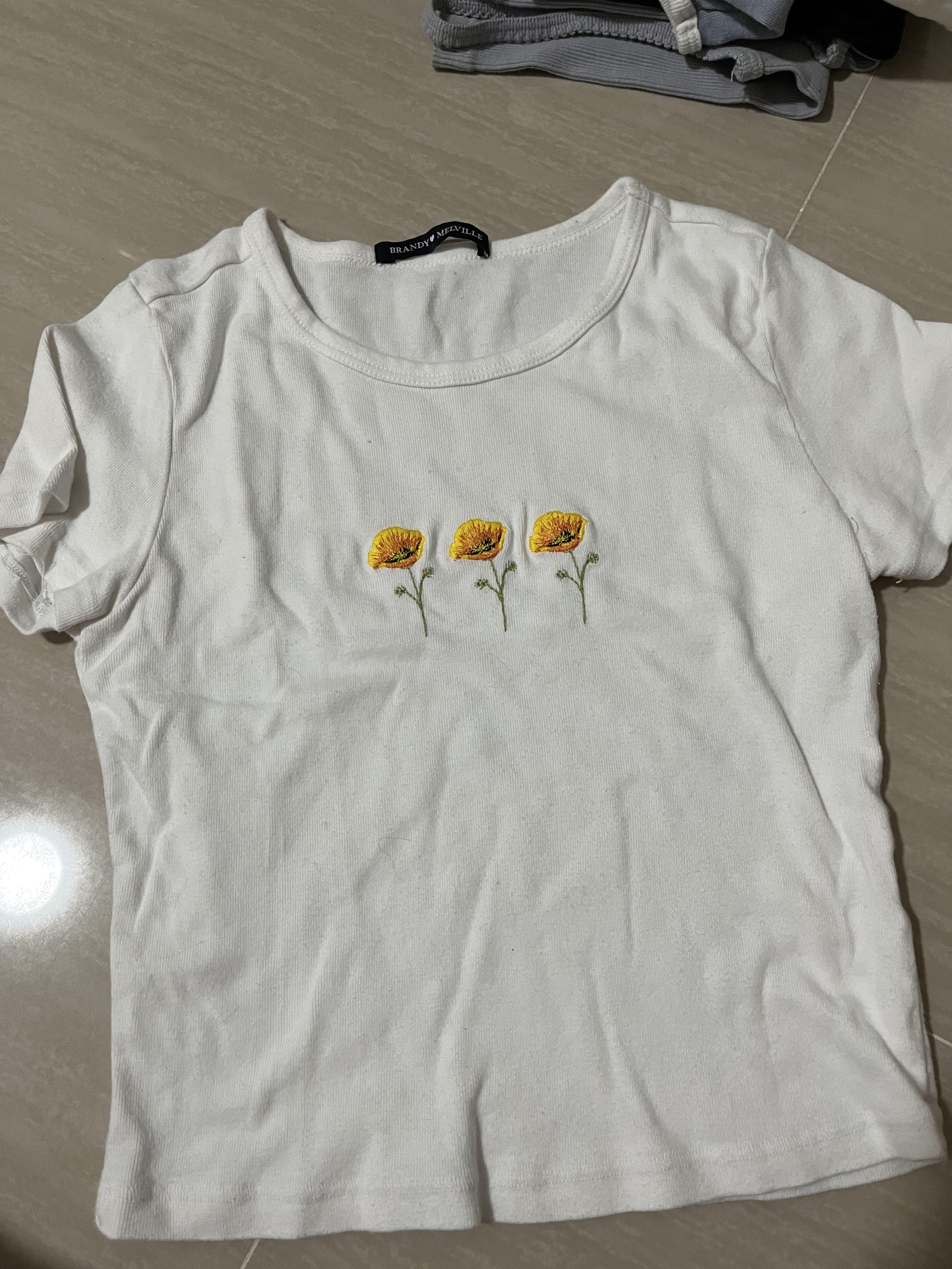 BN Brandy Melville White Poppy Embroidered Floral Top, Women's Fashion, Tops,  Shirts on Carousell