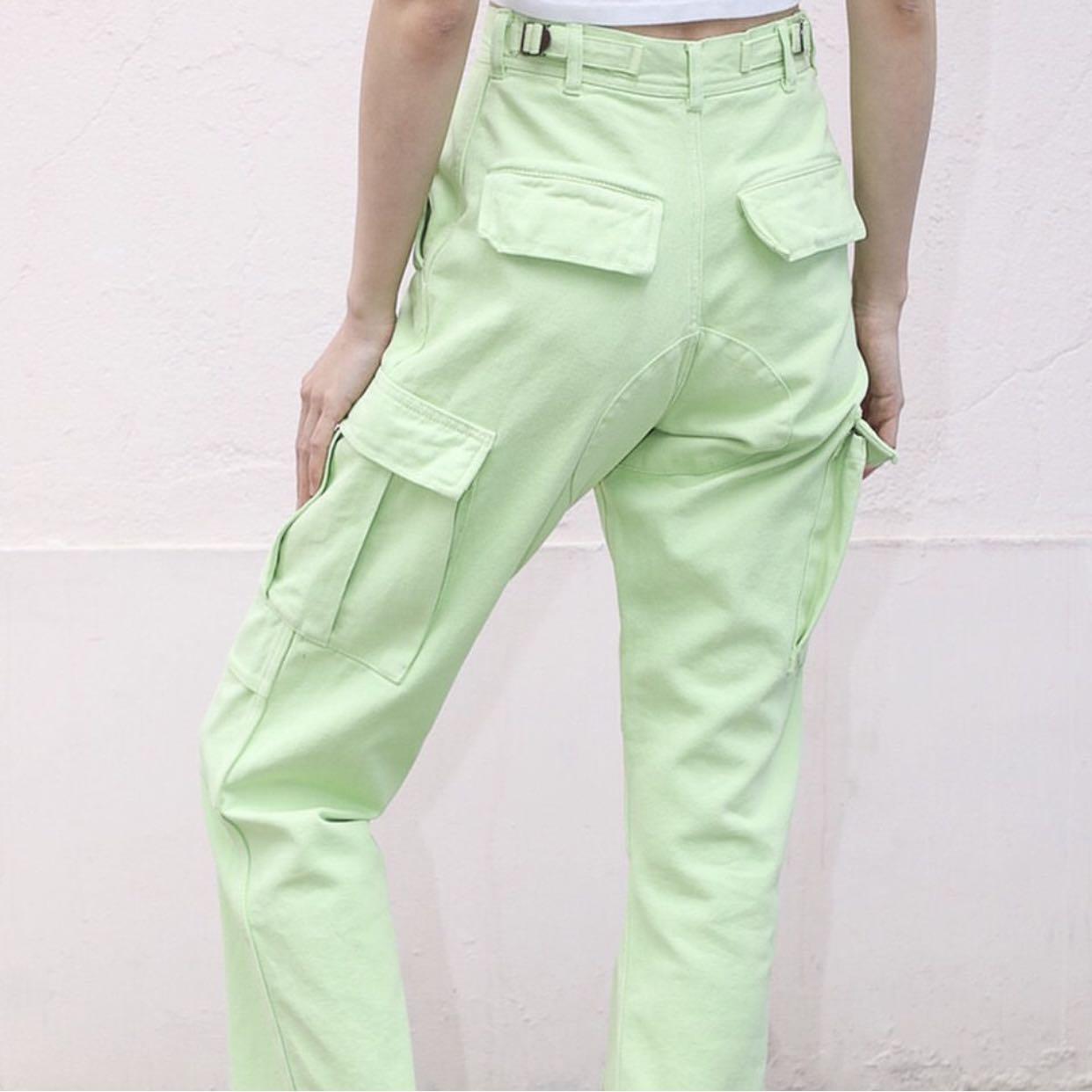 brandy melville piper cargo pants john galt long lime green jeans denim
