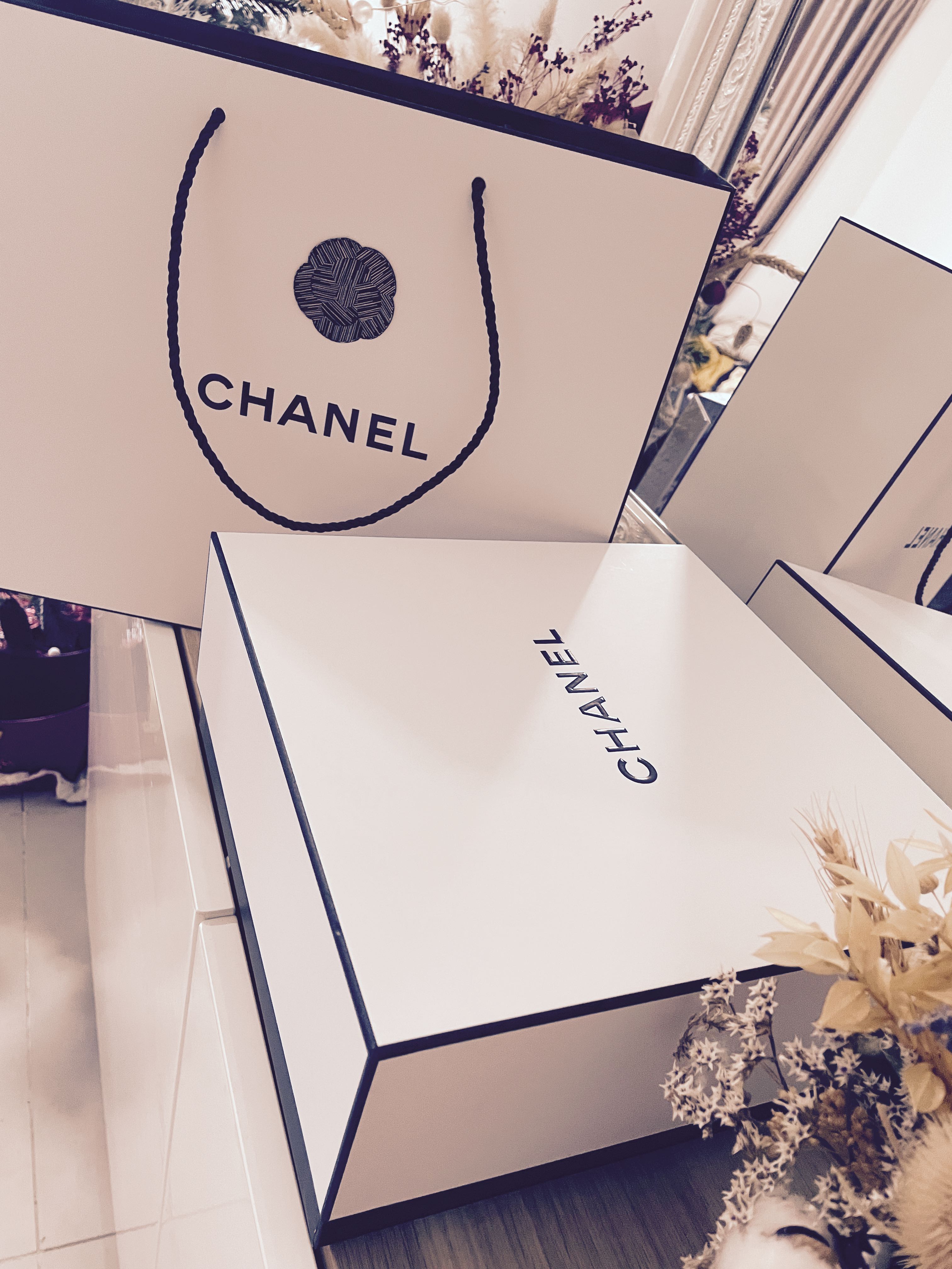Chanel Chanel White Box + Paper bag + Ribbon + Tissue Paper Set for