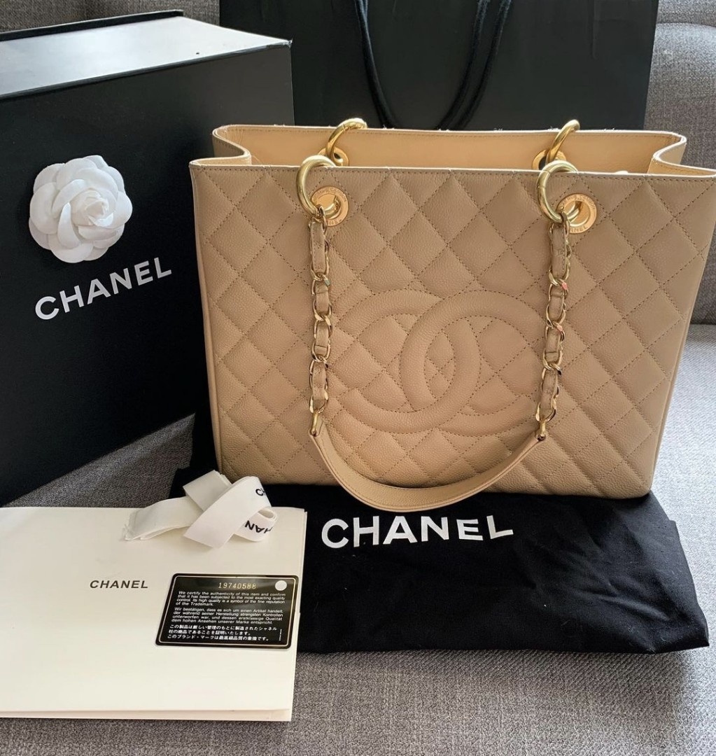 Chanel gst online beige gold hw