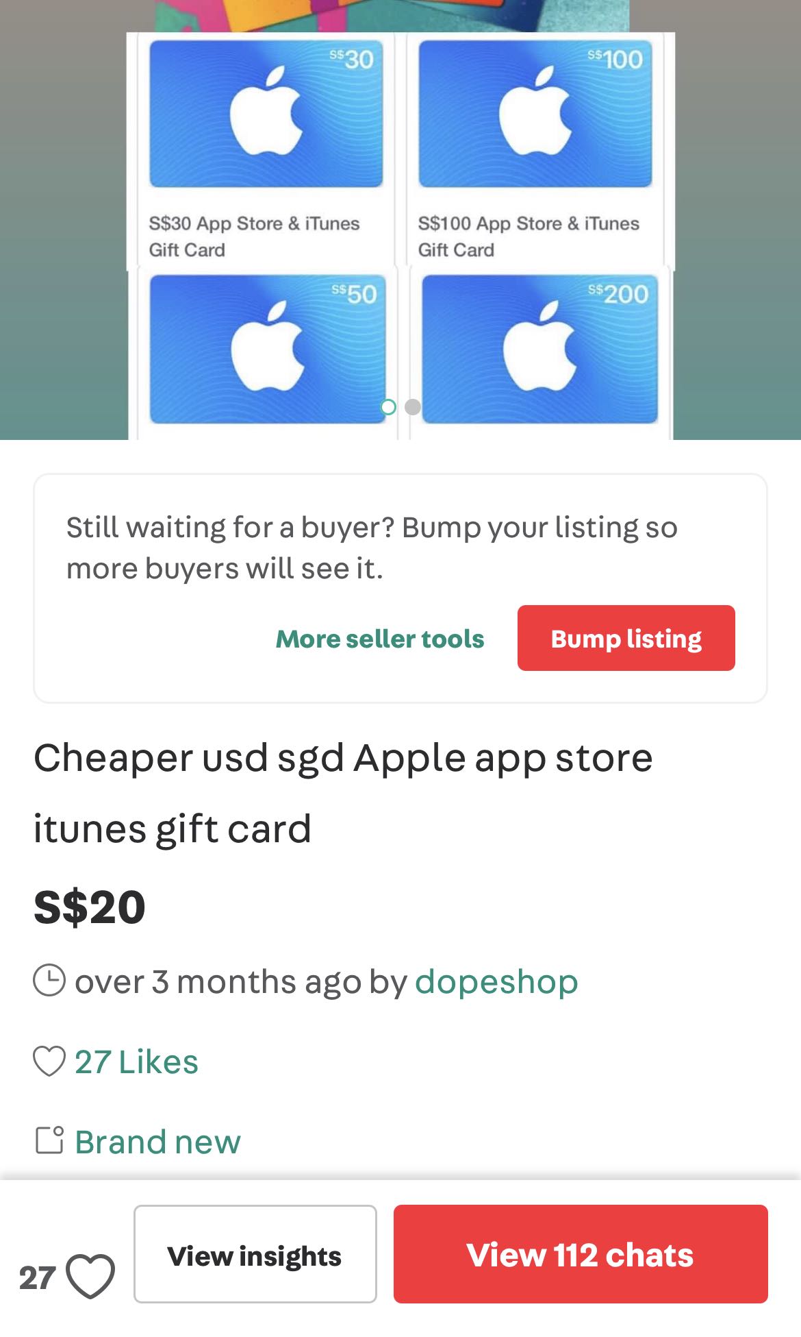 Cheaper sgd Apple app store itunes $50 $100 $150 50 100 150 gift card  giftcard, Tickets & Vouchers, Store Credits on Carousell