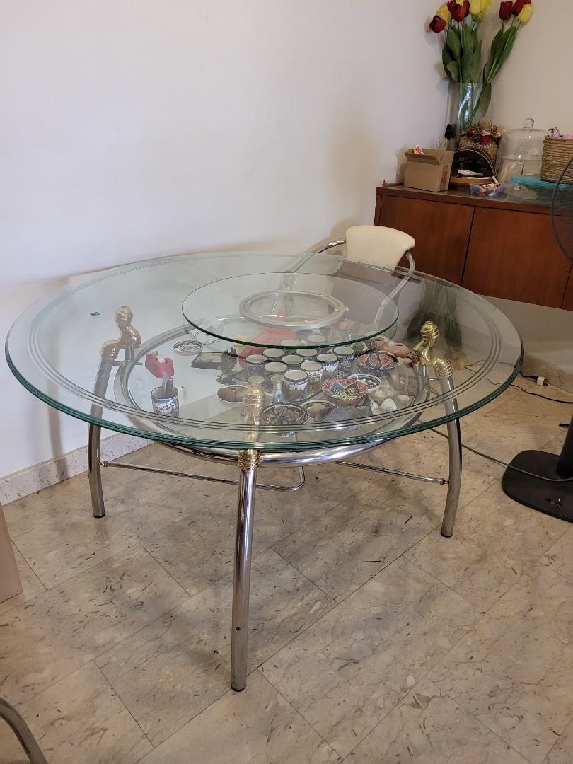 Circular glass dining table set with 6 Cushion Chairs, Furniture & Home