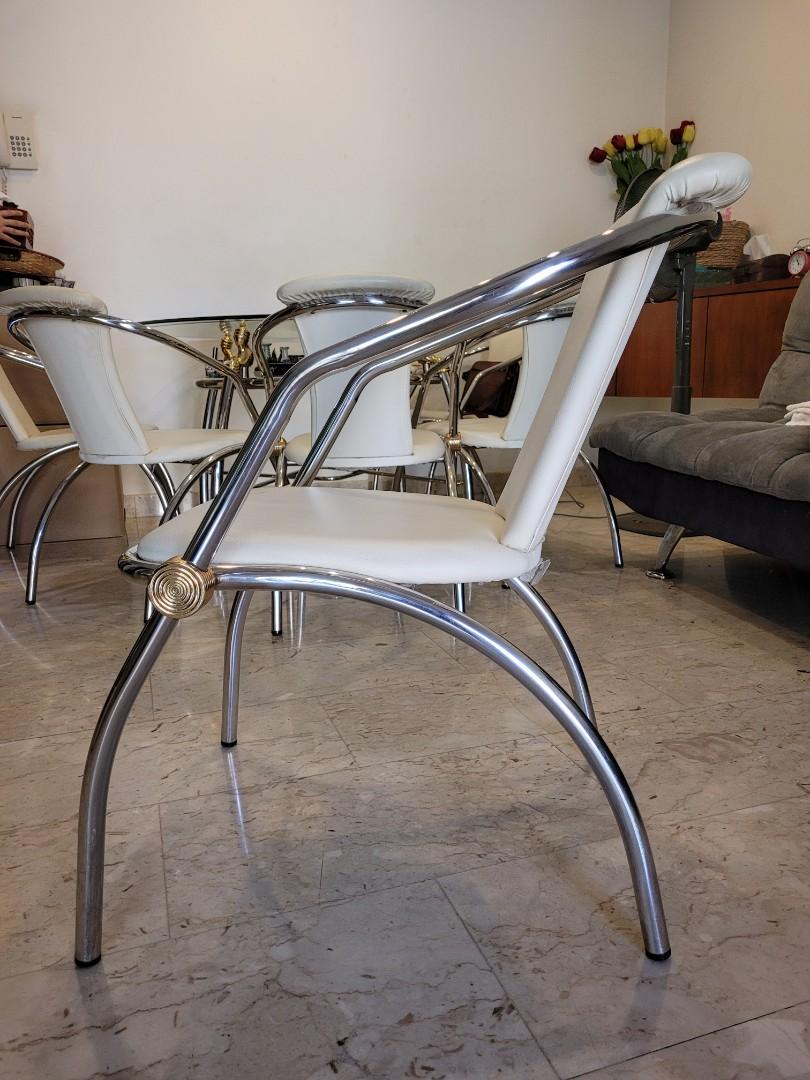 Circular glass dining table set with 6 Cushion Chairs, Furniture & Home