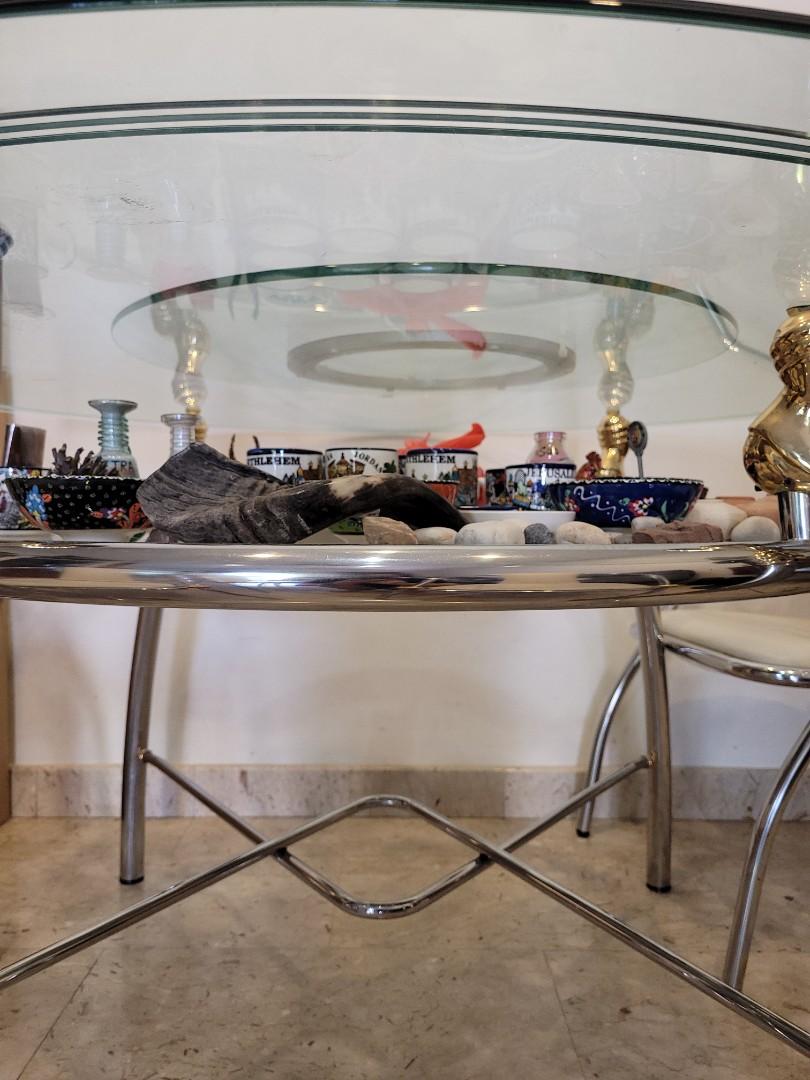 Circular glass dining table set with 6 Cushion Chairs, Furniture & Home