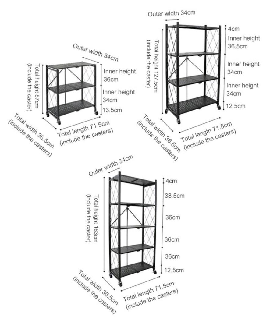 Folding Rack / Storage Rack / Kitchen Rack / Foldable Rack with Wheel Movable Space Saving
