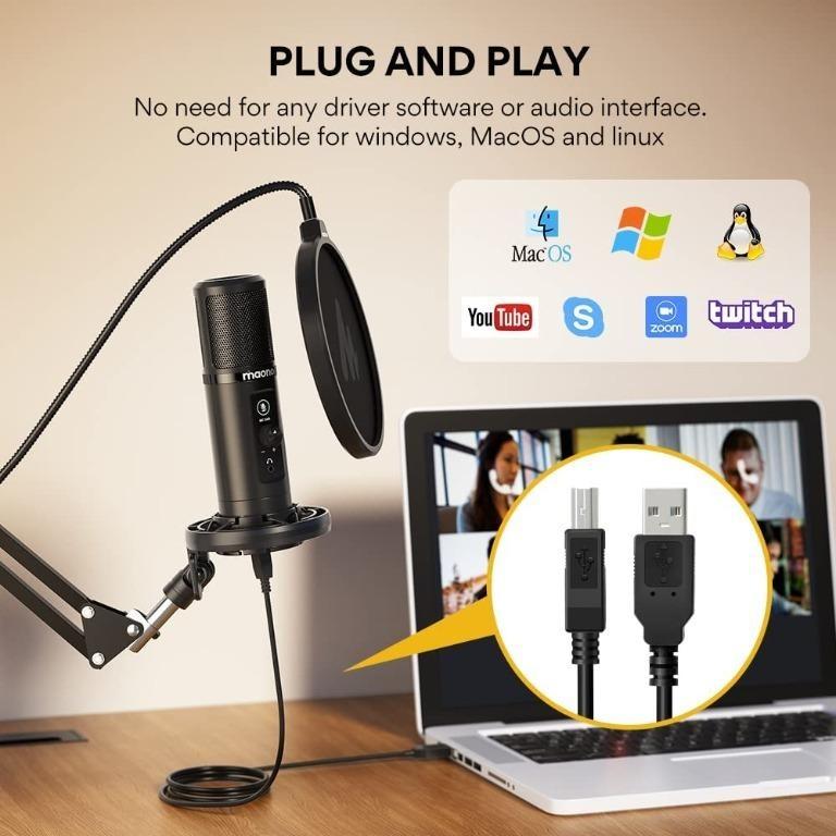  MAONO USB Microphone with Studio Monitor Headphones Bundle Plug  and Play for Podcast, , Music, PM422, MH601 : Musical Instruments