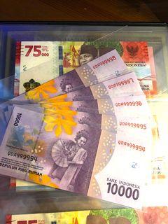 Indonesia 10000 rupiah set running number & fancy number (in almost solid number) Lucky number UNC