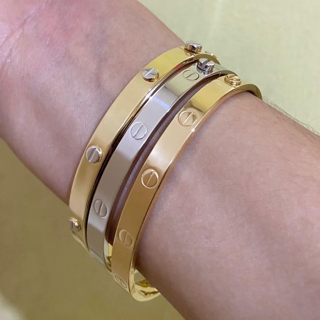 Love Bangle White Gold Two Tone Yellow Gold Women s Fashion Jewelry Organizers Bracelets on Carousell
