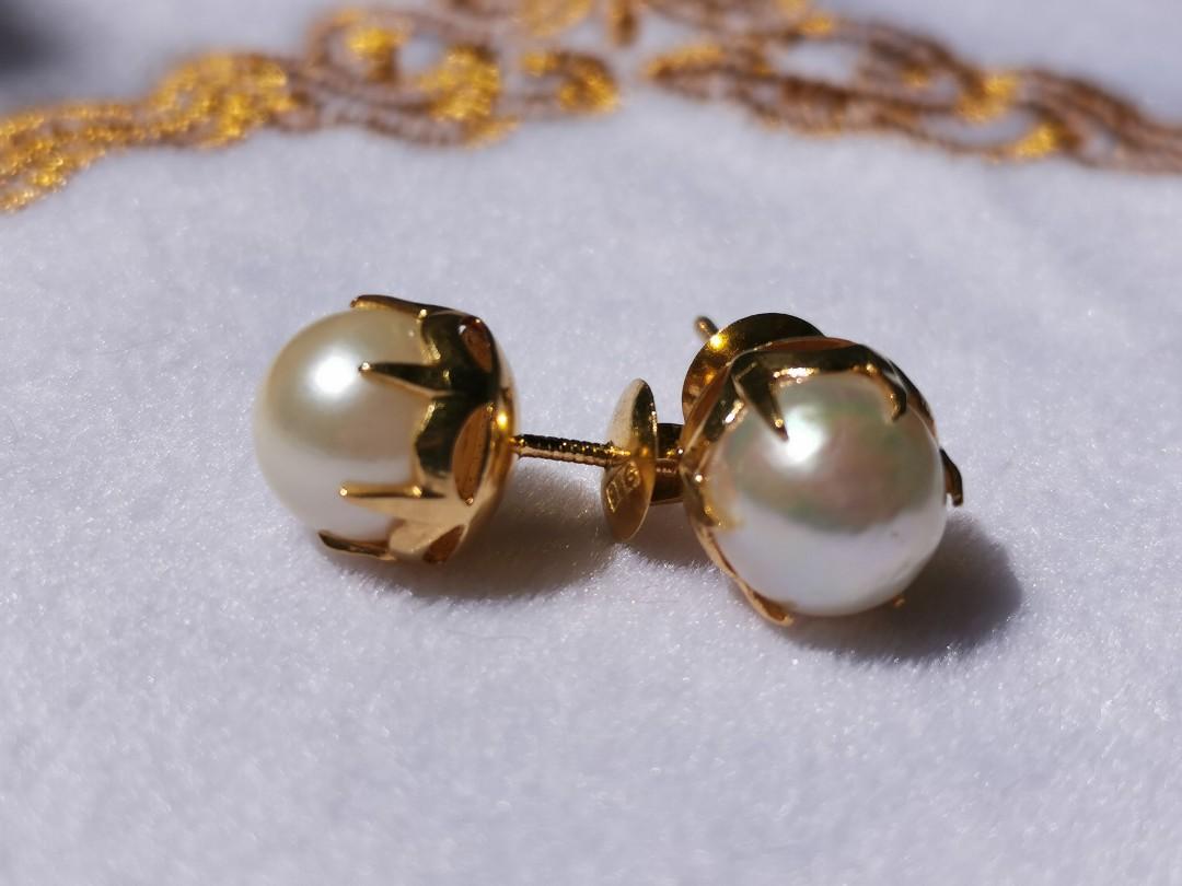 Gold freshwater sales pearl earrings