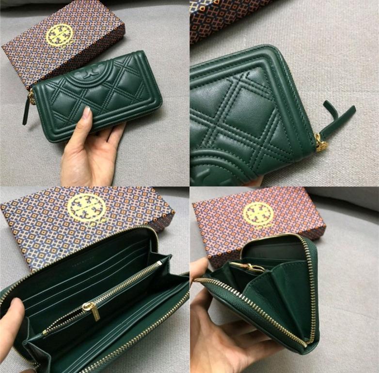 New Tory Burch Original Fleming Soft Zip Continental Wallet Women Fashion Long Accordion Purse Long Green Wallet For Women Come With Complete Set