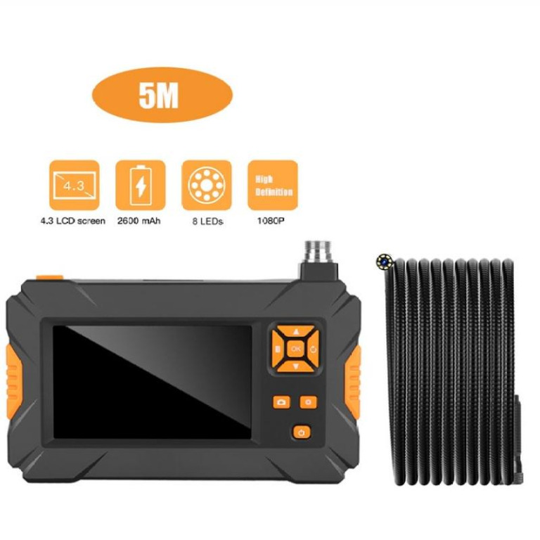 16.4ft 5M Semi-Rigid Flexible Snake Camera Include 16G SD Card Inspection Camera YOMERA 4.3inch LCD Screen Industrial Endoscope 8mm Waterproof Borescope Camera with 8 LED Lights 