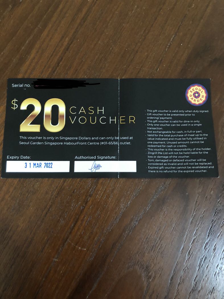 Seoul Garden gift voucher, Tickets & Vouchers, Vouchers on Carousell