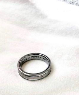 Silverworks T674 Flat with Brushed Inlay and a Diamond Stone Ring(Black) - Engraved Faith ♾ Hope ♾ Love