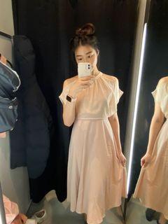 超美 婚禮洋裝 法式優雅知性露肩洋裝 長裙 小禮服