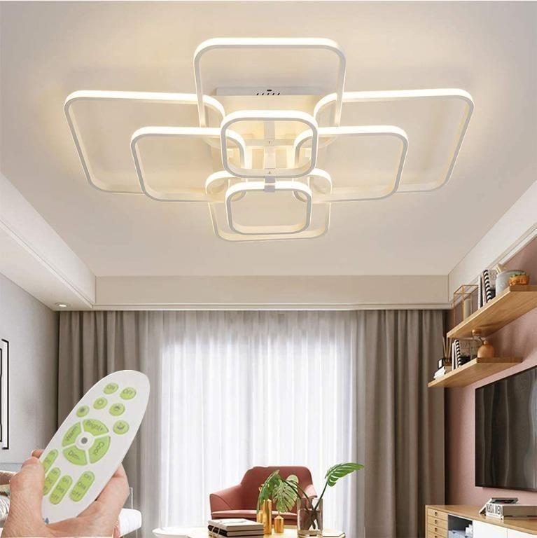 INSTOCK LED Ceiling Light Fixture With Remote Control,Chandelier Modern  Acrylic Lighting Flush Mount Lamp Heads for Dining Room Bedroom Square  Kitchen Light Fixtures,Dimmable Light Color Changeable (White), Furniture 