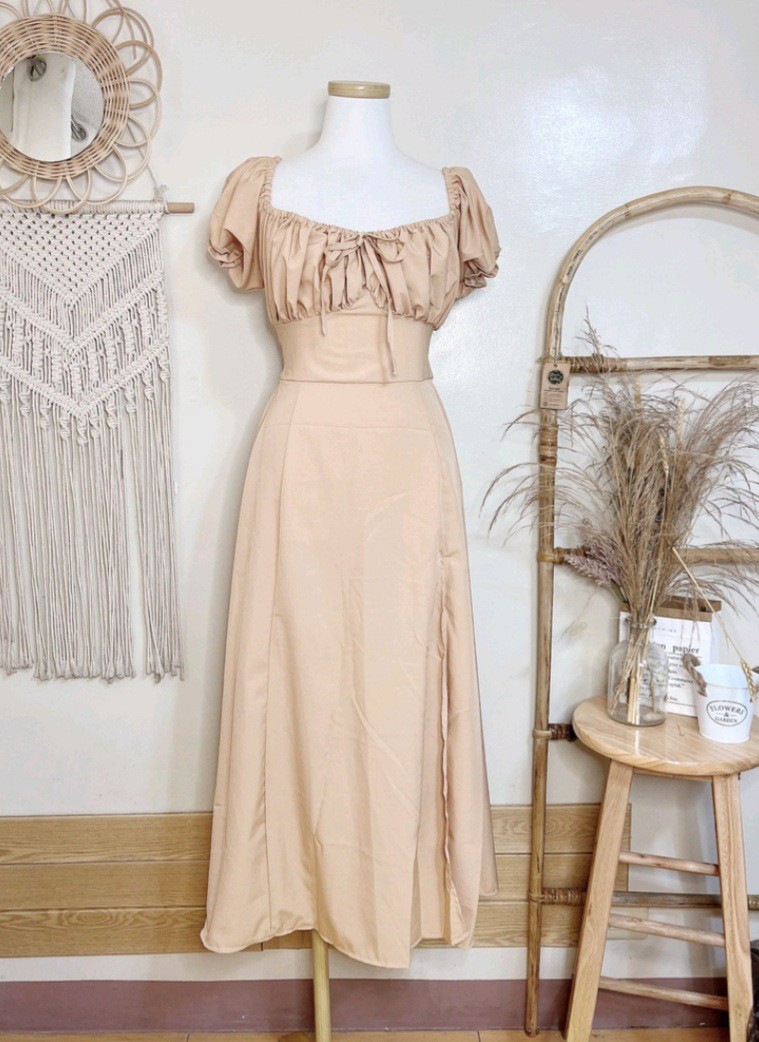 beige long dress