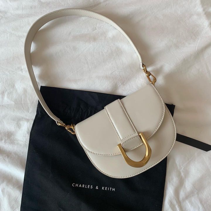 Charles & Keith - Women's Gabine Saddle Bag, Cream, M